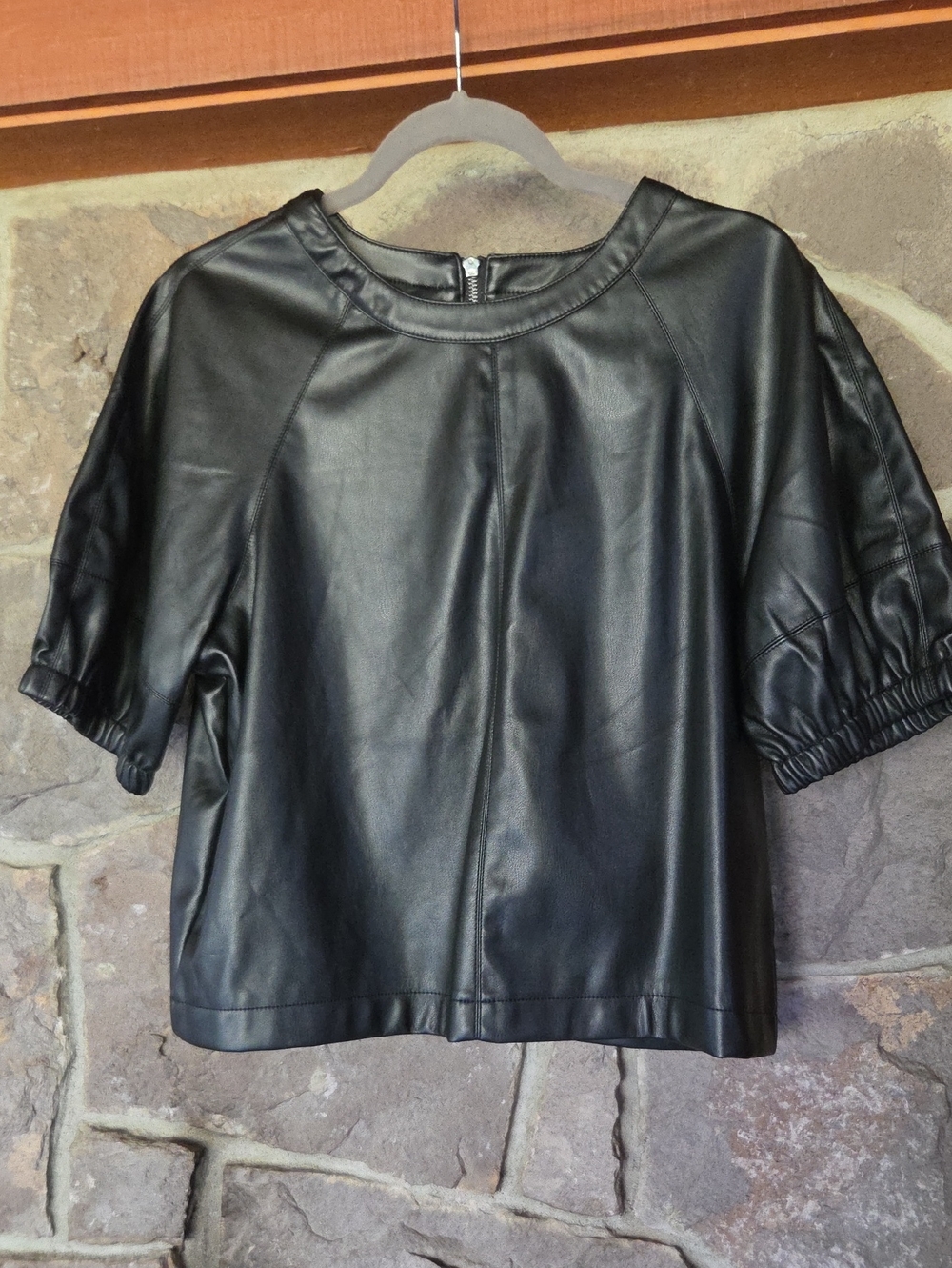 Steve Madden Black Faux Leather Short Sleeve Tunic